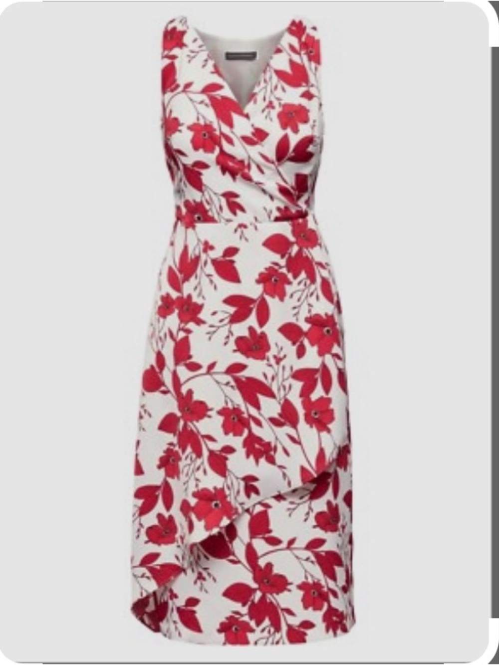 Banana Republic White Dress with Red Floral High-Low Hem
